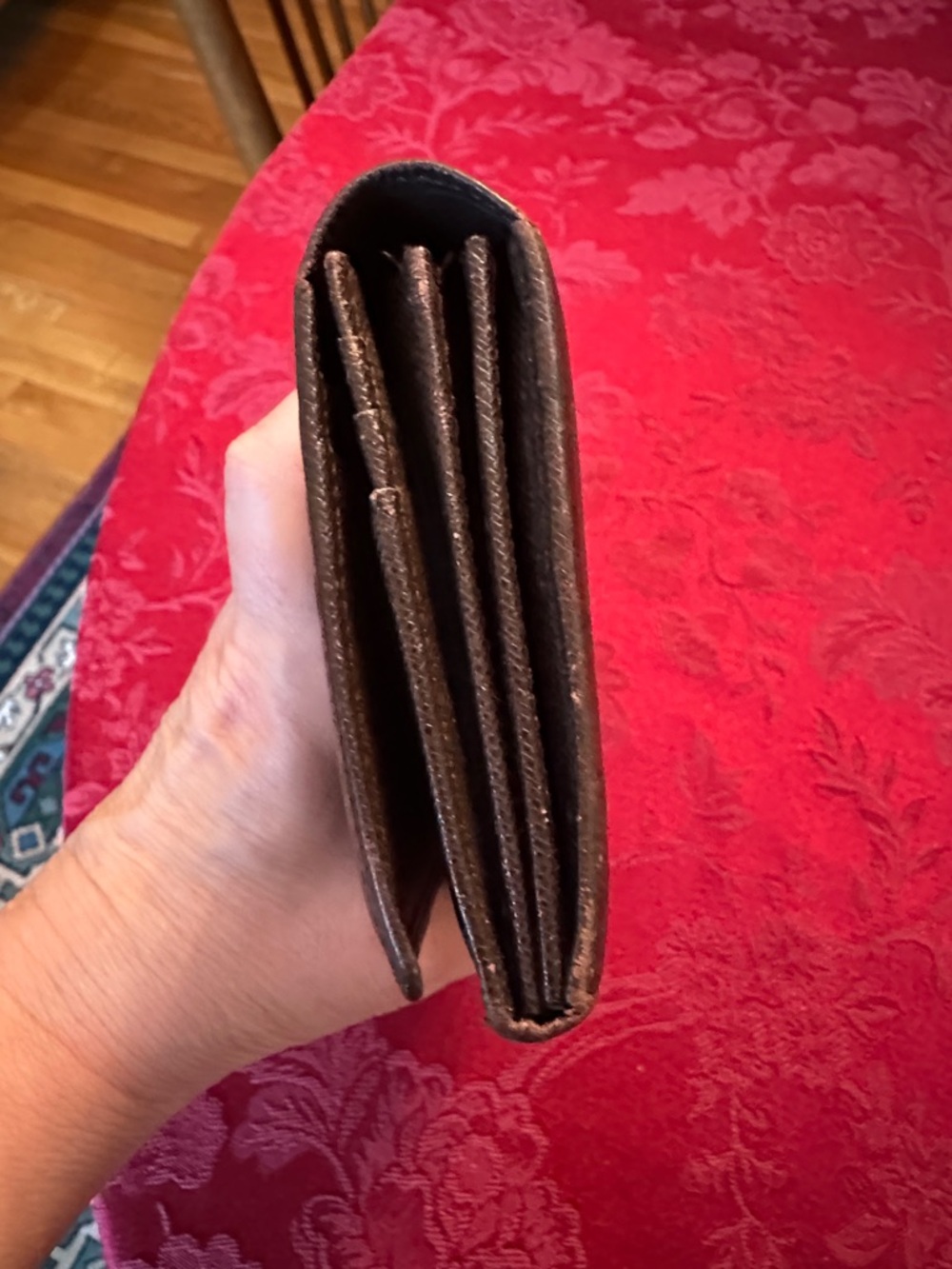 Burberry Dark Brown Leather Plaid Embossed Long Snap Wallet - Picture 5 of 13